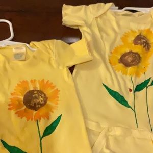 Hand painted sunflower  toddler tee and onesie 30-40 pound